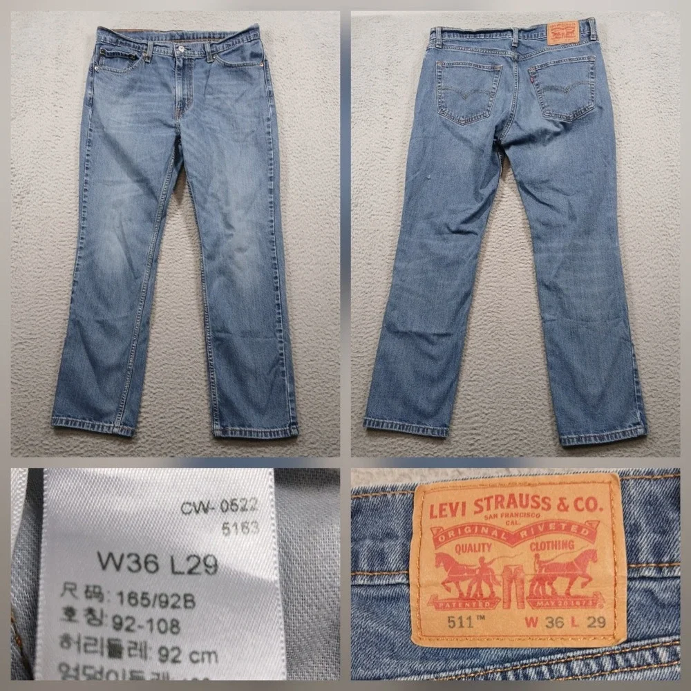Levi's 511 Slim Fit Jeans‎ Mens 36x29 Medium Wash Blue Denim 04511-1907